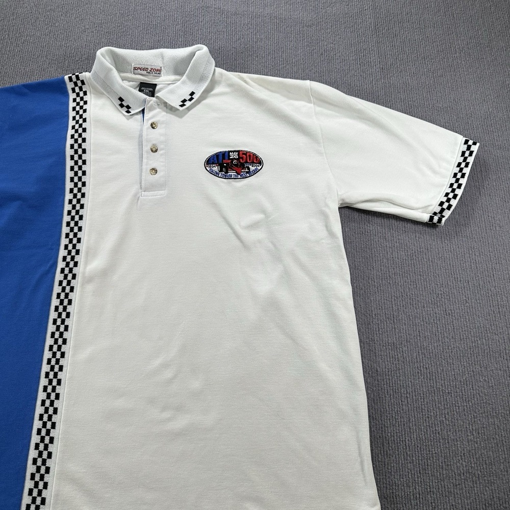 Speed Zone Race Gear Atlanta 500 Polo‎ Mens Shirt Collared Button White 2XL
